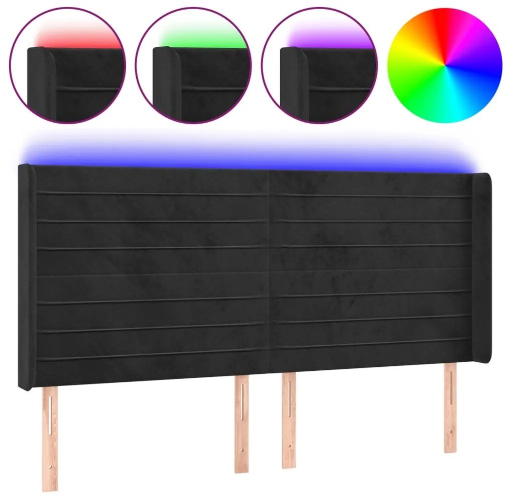 vidaXL Κεφαλάρι Κρεβατιού LED Μαύρο 163x16x118/128 εκ. Βελούδινο