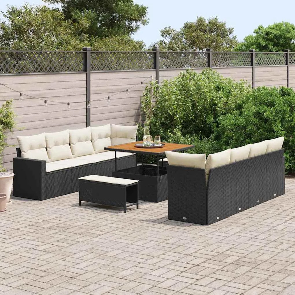 vidaXL Σετ Καναπέ Κήπου 11 pcs Μαύρο και κρεμ 100 x 100 x 71 cm