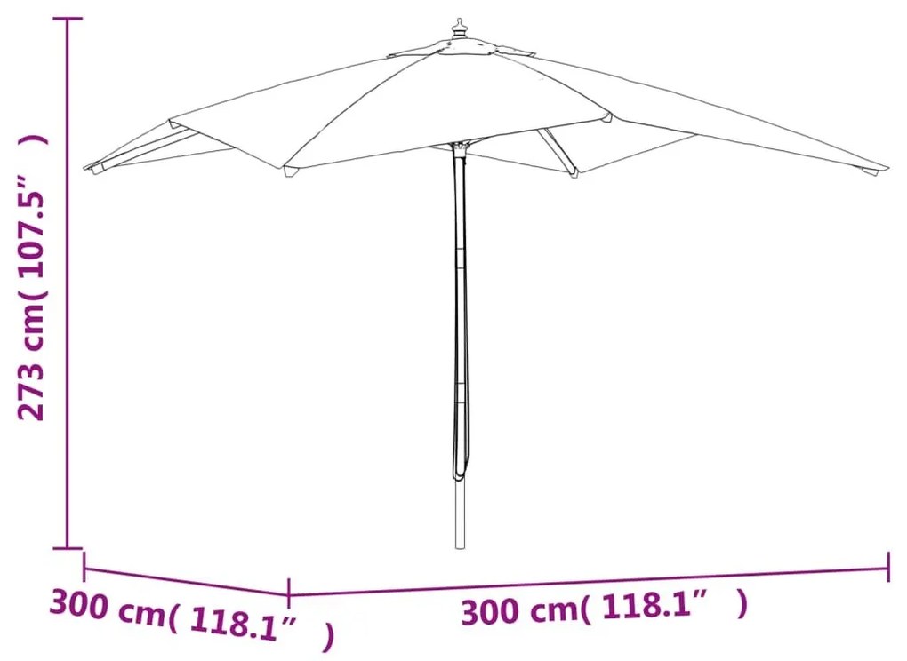 Ομπρέλα Κήπου με Ξύλινο Ιστό Χρ. Άμμου 300 x 300 x 273 εκ. - Λευκό