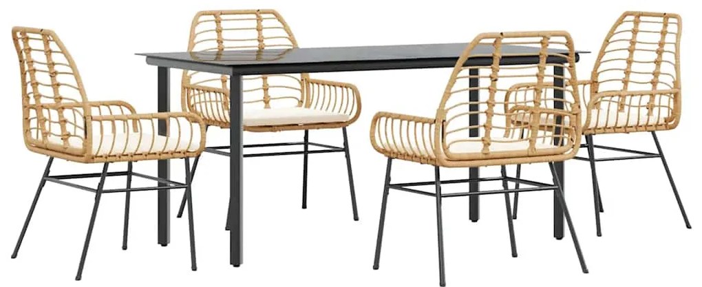 vidaXL Σετ Τραπεζαρίας Κήπου 5 Τεμ. Καφέ Συνθ.Ρατάν/Γυαλί με Μαξιλάρια