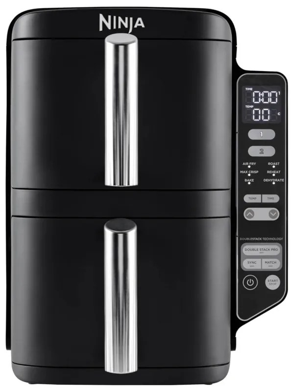 Φριτέζα θερμού αέρα Ninja SL300EU, 2470W, 7,6 l, 40-240C, 2 καλάθια, 6 προγράμματα, συγχρονισμένο μαγείρεμα, χρονοδιακόπτης, αυτόματη διακοπή, μαύρο χρώμα