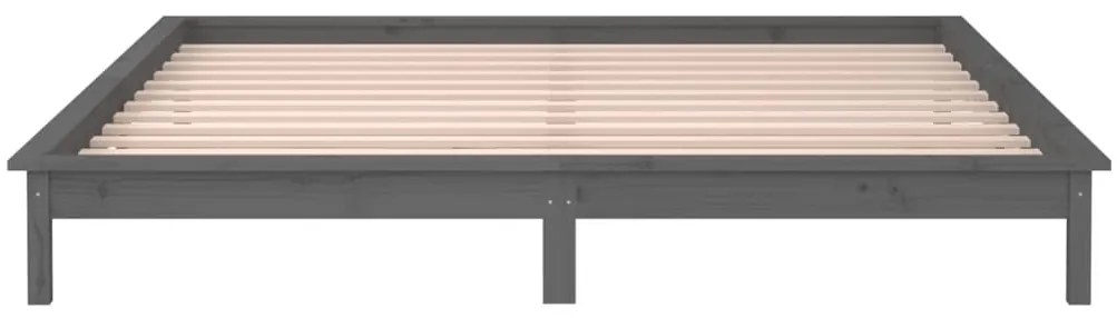 vidaXL Πλαίσιο Κρεβατιού LED Γκρι 120x190 εκ. Μικρό Διπλό Μασίφ Ξύλο