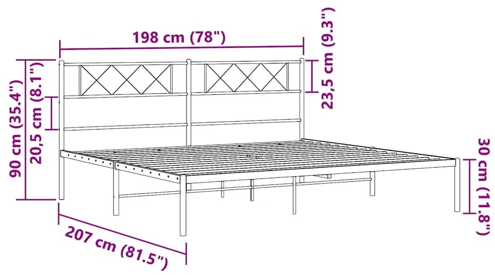 Πλαίσιο Κρεβατιού με Κεφαλάρι Λευκό 193 x 203 εκ. Μεταλλικό - Λευκό