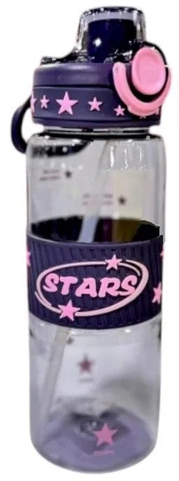 Φορητό παγούρι πλαστικό με καλαμάκι - 600ml Μωβ