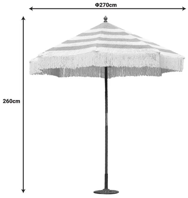 Ομπρέλα κήπου Brilie ξύλο-μακραμέ Φ2.70x2.60 m καφέ-λευκό 270x270x260 εκ.