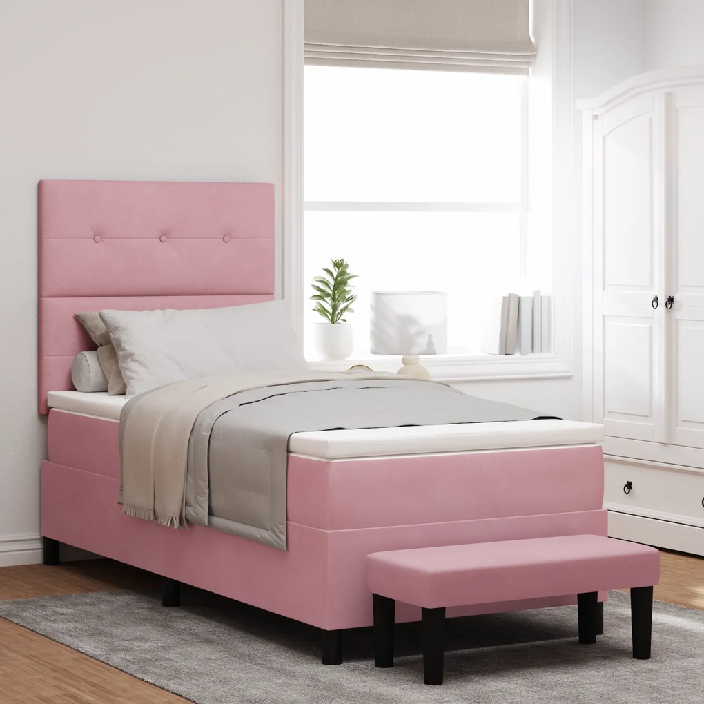 vidaXL Κρεβάτι με ελατήρια με στρώμα Ροζ 90 x 190 cm Βελούδο