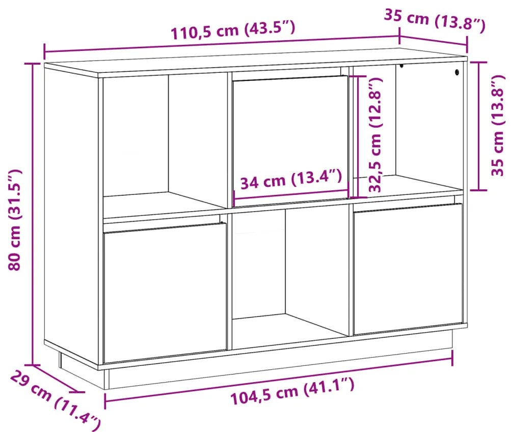 Ντουλάπι 110,5x35x80 εκ. από Μασίφ Ξύλο Πεύκου - Καφέ