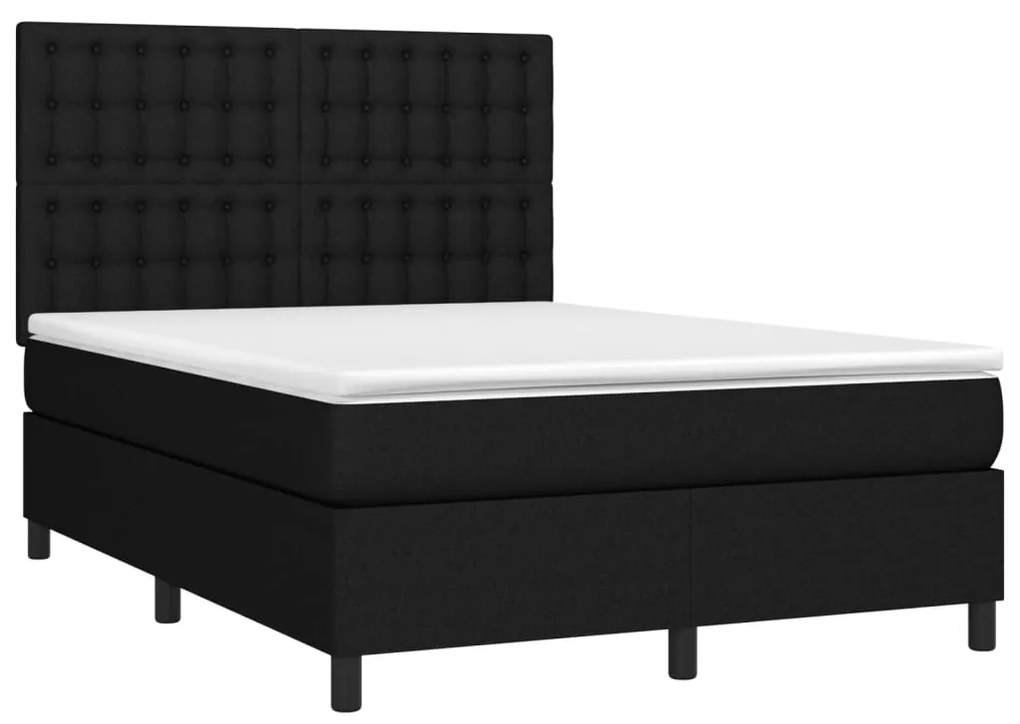 vidaXL Κρεβάτι Boxspring με Στρώμα & LED Μαύρο 140x190 εκ. Υφασμάτινο