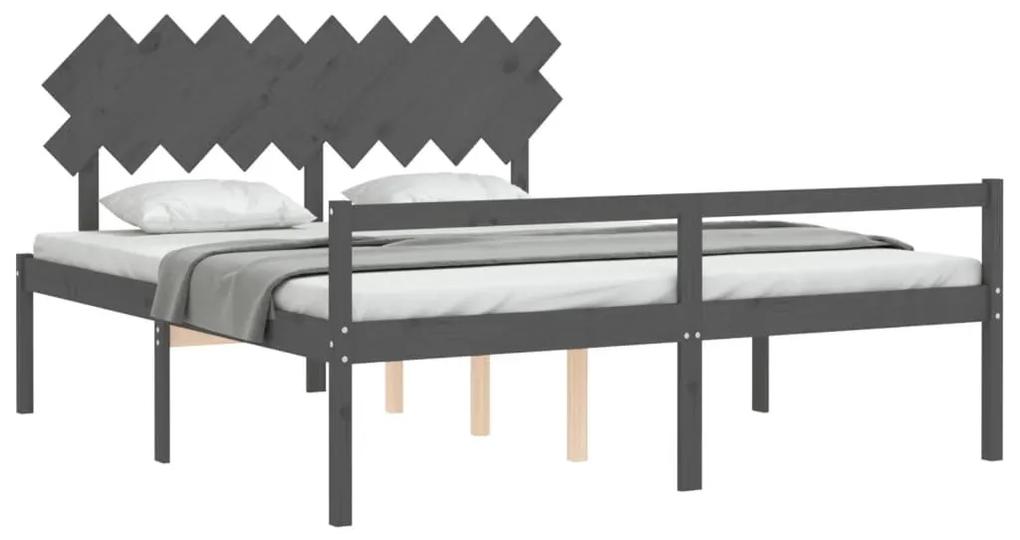 Κρεβάτι Ηλικιωμένου με Κεφαλάρι Γκρι Μασίφ Ξύλο Super King Size - Γκρι