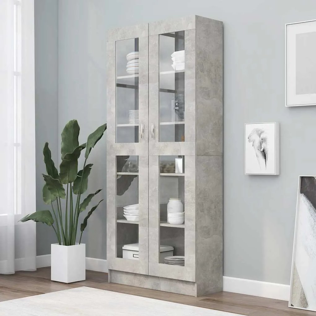 vidaXL Βιτρίνα Γκρι του Σκυροδέματος 82,5x30,5x185,5 εκ. Επεξ. Ξύλο