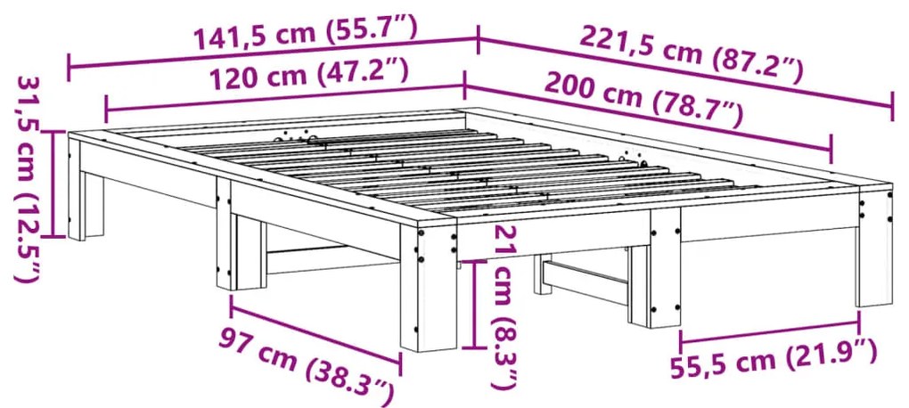 ΣΚΕΛΕΤΟΣ ΚΡΕΒ. ΧΩΡΙΣ ΣΤΡΩΜΑ ΚΑΦΕ ΚΕΡΙΟΥ 120X200 ΕΚ ΜΑΣΙΦ ΠΕΥΚΟ 3308743