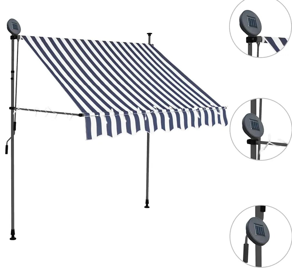 vidaXL Τέντα Συρόμενη Χειροκίνητη με LED Μπλε / Λευκό 200 εκ.