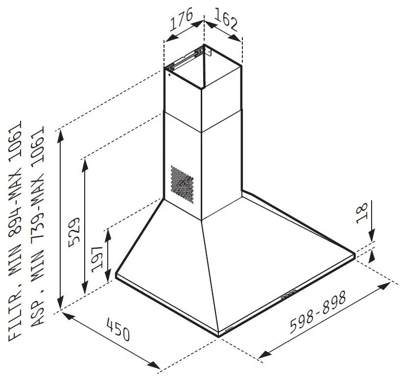 Απορροφητήρας Pyramis καμινάδα τετράγωνη Ecoline-Μήκος: 60 εκ.