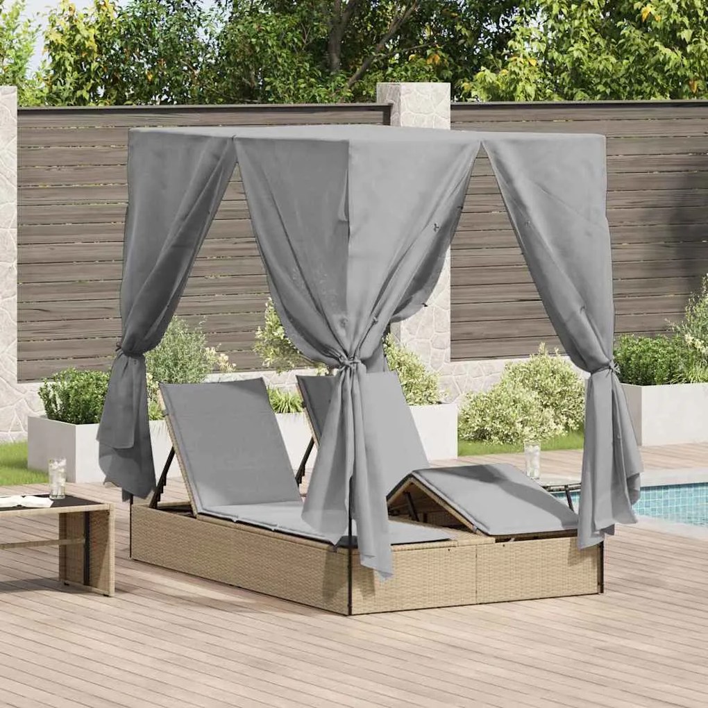 vidaXL Διπλή ξαπλώστρα με οροφή Μπεζ 205 x 129 x 200 εκ PE ρατάν