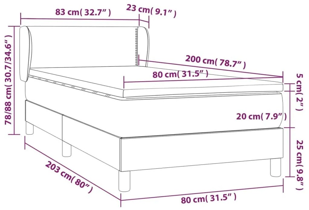 Κρεβάτι Boxspring με Στρώμα Ανοιχτό Γκρι 80x200 εκ. Υφασμάτινο - Γκρι