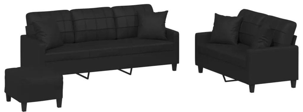 vidaXL Πολυθρόνες Σετ 3 Τεμαχίων Μαύρο Συνθετικό Δέρμα με Μαξιλάρια