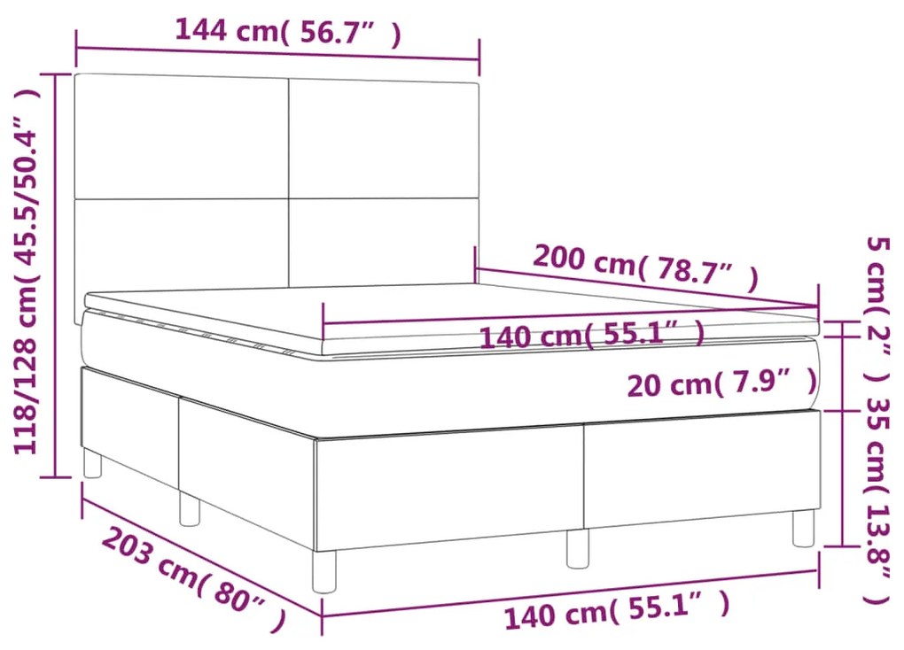 Κρεβάτι Boxspring με Στρώμα &amp; LED Μαύρο 140x200 εκ. Βελούδινο - Μαύρο