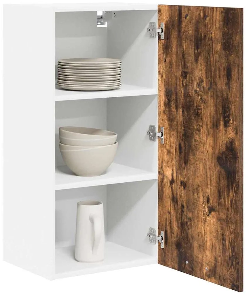 vidaXL Κρεμαστό ντουλάπι Καπνιστός Δρυς και Λευκό 40 x 31 x 80 εκ.