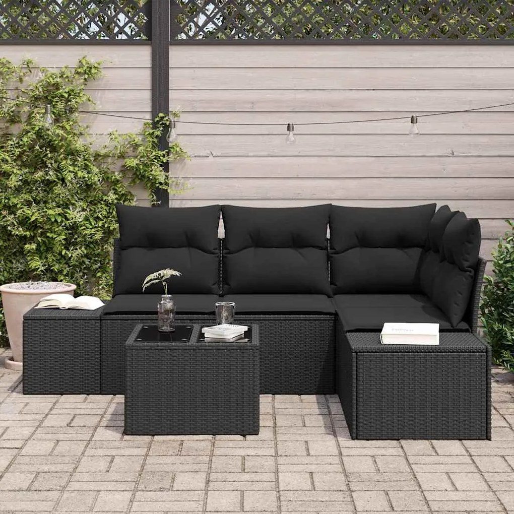 vidaXL Σετ Καναπέ Κήπου 5 pcs Μαύρο Πολυ ράταν