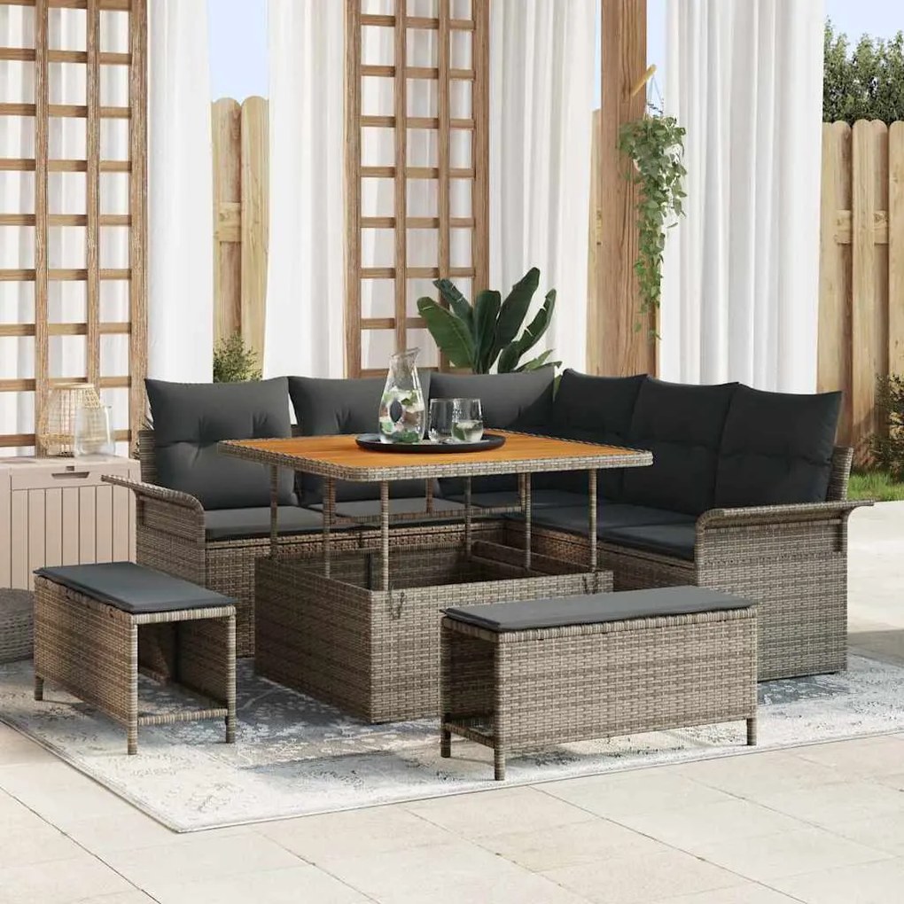 vidaXL Σετ Καναπέ Κήπου Ρυθμιζόμενο ύψος 8 pcs Γκρι συνθετικό ρατάν