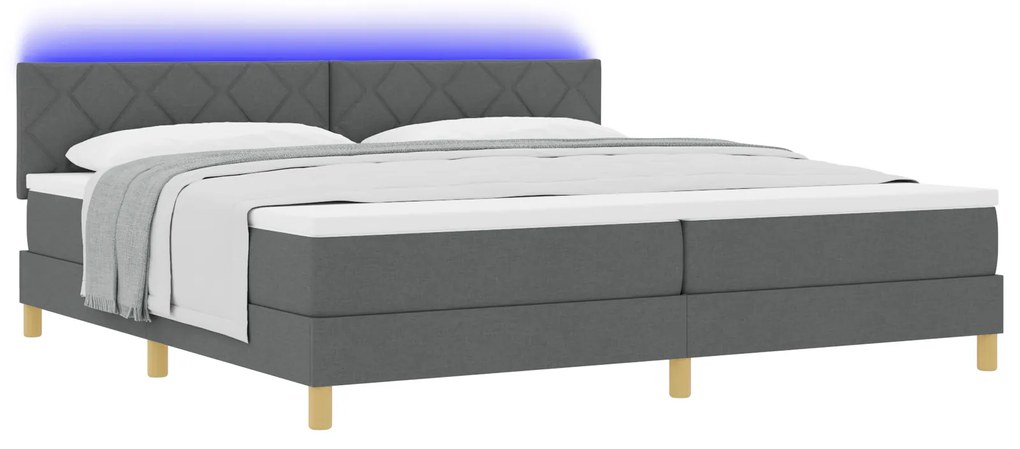 vidaXL Κρεβάτι με Σπαστό Στρατηγό με Στρώμα & LED Σκοτεινό Γκρι 200x200 εκ. Ύφασμα