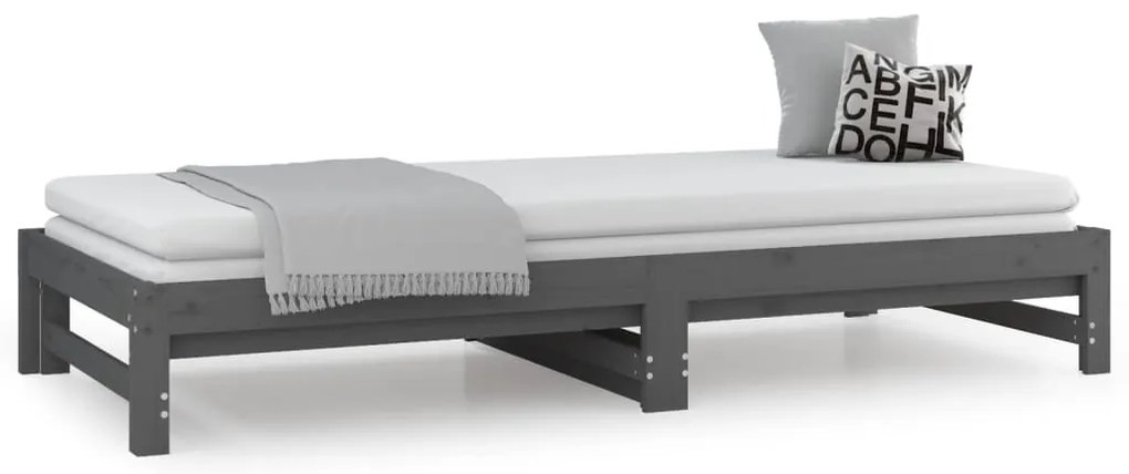 vidaXL Καναπές Κρεβάτι Συρόμενος Γκρι 2x(90x200) εκ. Μασίφ Ξύλο Πεύκου