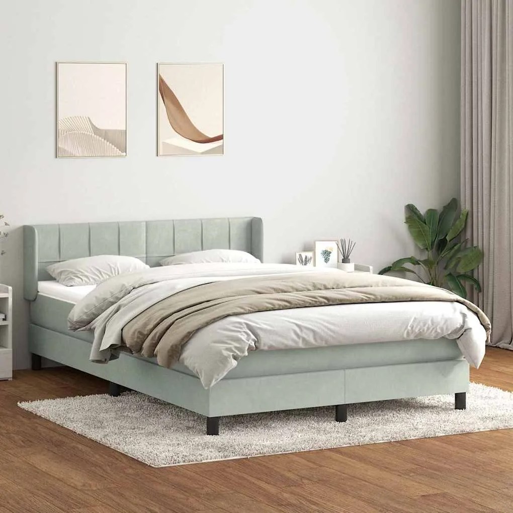 vidaXL Κρεβάτι Boxspring με Στρώμα Ανοιχτό Γκρι 160x210 εκ. Βελούδινο