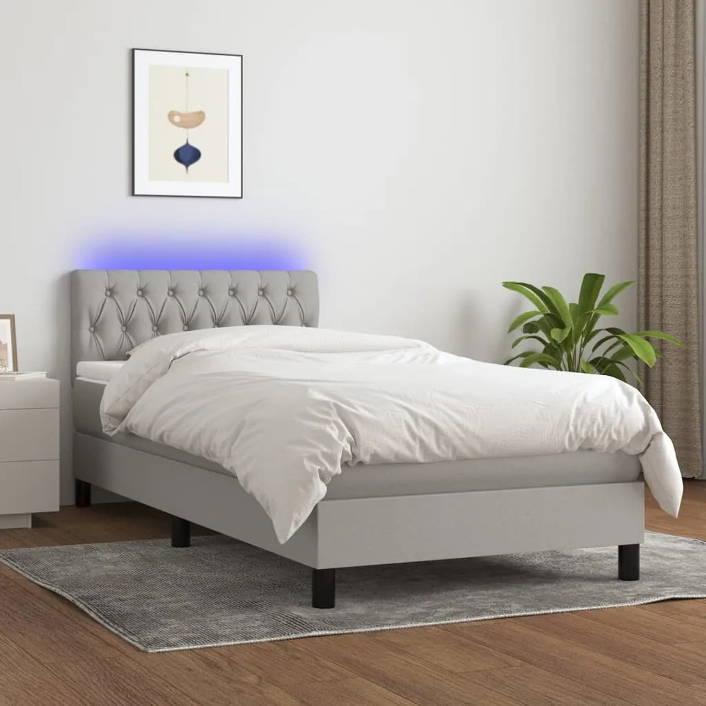 Κρεβάτι Boxspring με Στρώμα &amp; LED Αν.Γκρι 100x200 εκ Υφασμάτινο