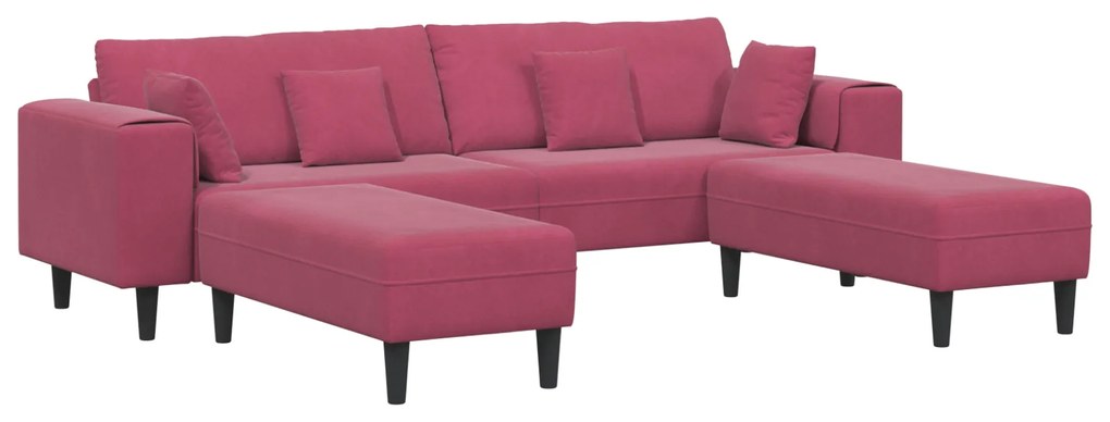 vidaXL Βελούδινος καναπές με μαξιλάρι 3 pcs Κόκκινο 208 εκ. Βελούδο