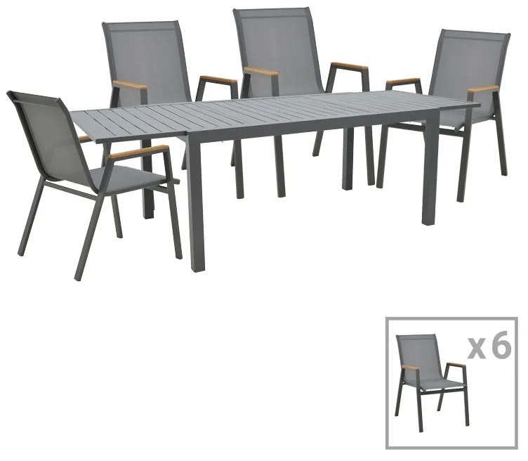 Intrahome Τραπεζαρία Azelie-Lafla Intrahome σετ 7τεμ ανθρακί ύφασμα-ανθρακί αλουμίνιο 160-240x100x75εκ | SKU: INTRAPA-399111110