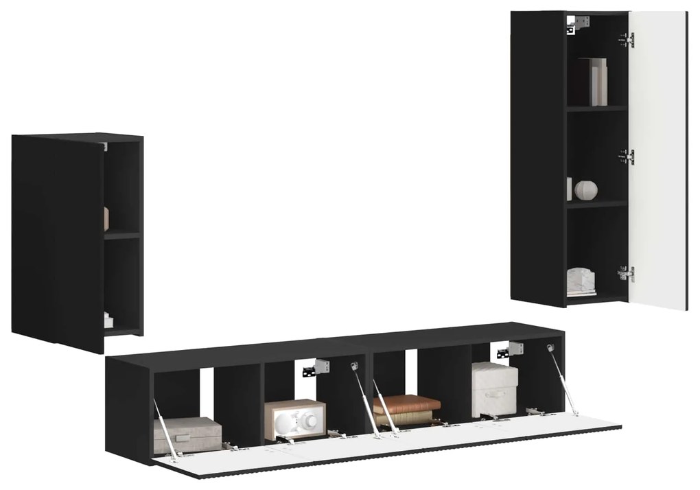 vidaXL Σετ επίπλου τηλεόρασης Επιτοίχιο 3 pcs Μαύρο Επεξεργασμένο ξύλο