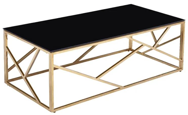 Τραπέζι σαλονιού Tabar pakoworld ατσάλι χρυσό-γυαλί 8mm μαύρο 120x60x40εκ