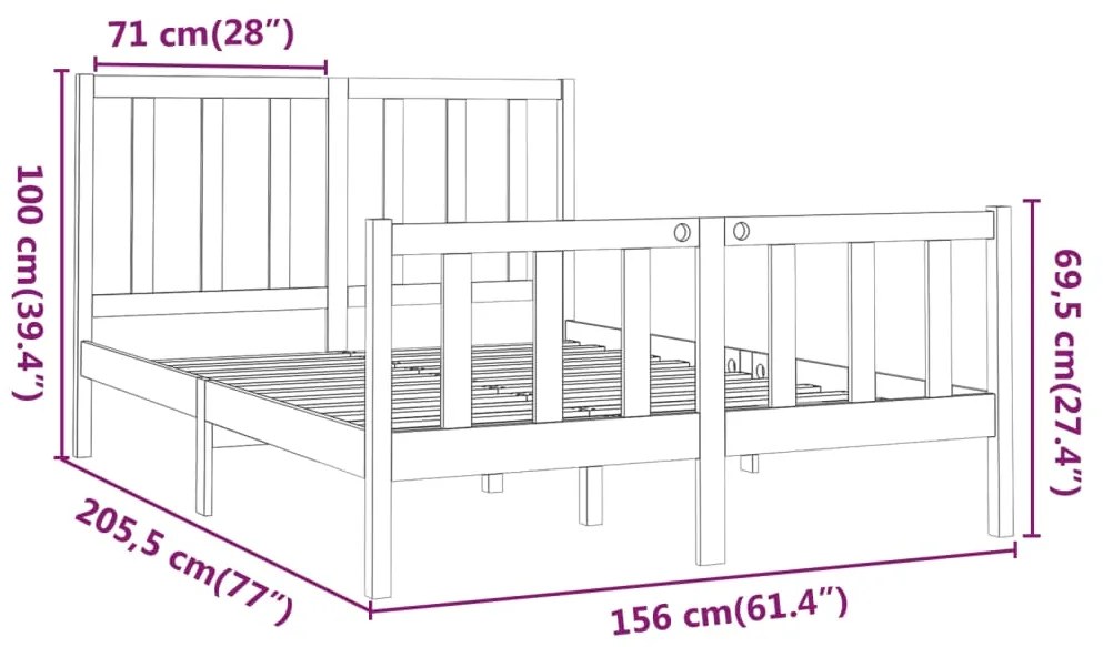 vidaXL Πλαίσιο Κρεβατιού Μελί 150 x 200εκ. Μασίφ Ξύλο Πεύκου King Size