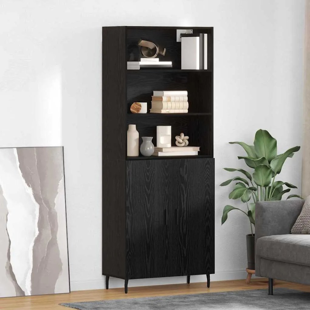 Highboard Μαύρη Οξυά 69,5 x 34 x 180 εκ. Σύνθετο Ξύλο και Γυαλί