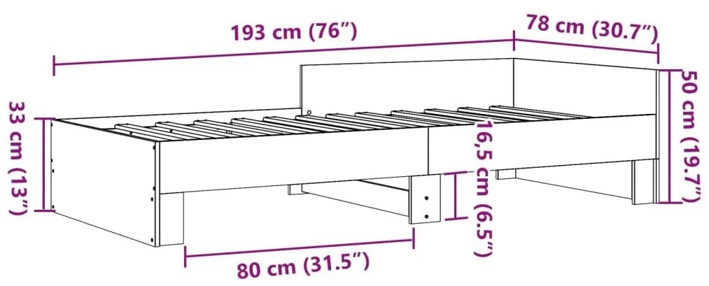 Πλαίσιο Κρεβατιού Γκρι Σκυροδέματος 75 x 190 εκ. Επεξεργ. Ξύλο - Γκρι