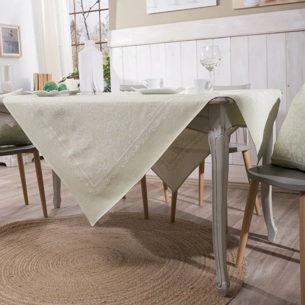 Τραπεζομάντηλο Peony 08 Green Teoran 140Χ140 Βαμβάκι-Πολυέστερ