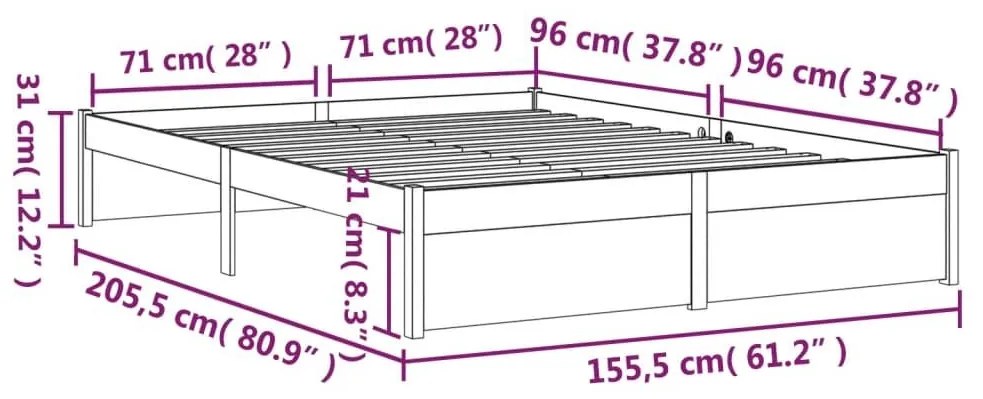 Πλαίσιο Κρεβατιού Γκρι 150 x 200 εκ. Μασίφ Ξύλο King Size - Γκρι