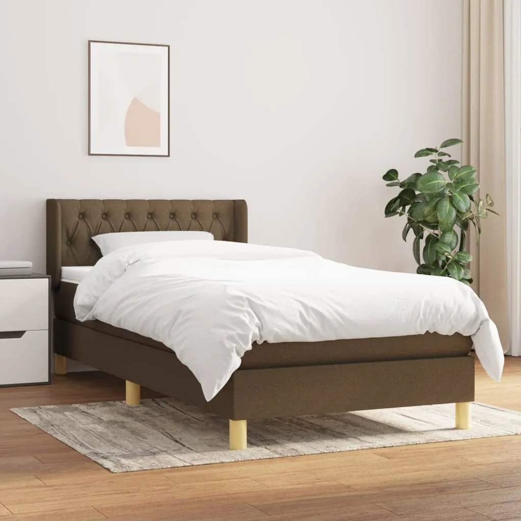 Κρεβάτι Boxspring με Στρώμα Σκούρο Καφέ 90x190 εκ. Υφασμάτινο