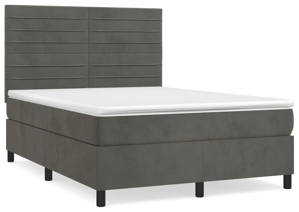 Κρεβάτι Boxspring με Στρώμα Σκούρο Γκρι 140x190 εκ. Βελούδινο - Γκρι