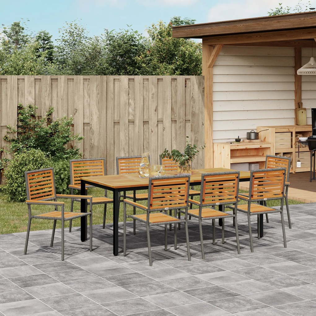vidaXL Σέτ φαγητού για κήπο 9 pcs Γκρι, Φυσικό Τεχ 200 x 100 x 75 cm