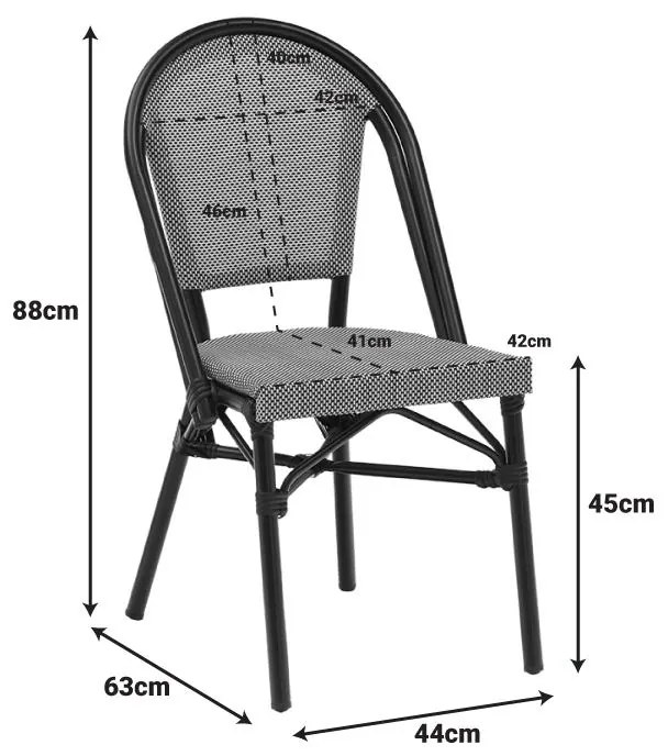 Καρέκλα Paris αλουμίνιο μαύρο-textilene ασπρόμαυρο 44x63x88 εκ.
