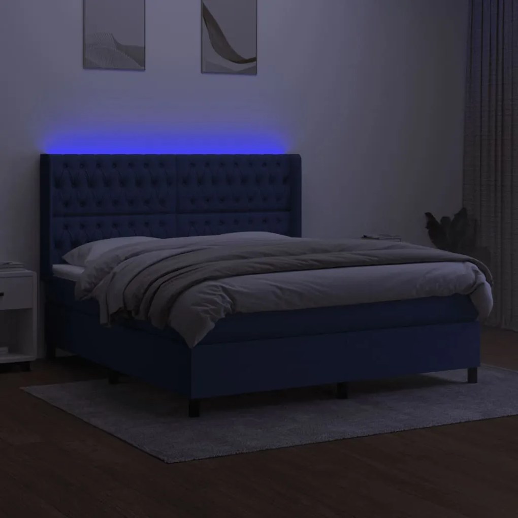 vidaXL Κρεβάτι Boxspring με Στρώμα &amp; LED Μπλε 160x200 εκ. Υφασμάτινο
