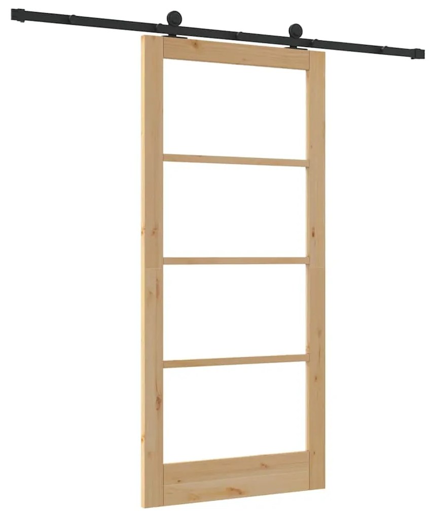 vidaXL Συρόμενη Πόρτα Χειροκίνητος Καφέ 93 x 202 cm Ξύλο και μέταλλο