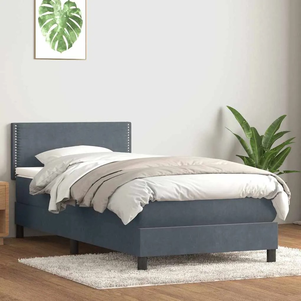 vidaXL Κρεβάτι Boxspring με Στρώμα Σκούρο Γκρι 100x210 εκ. Βελούδινο