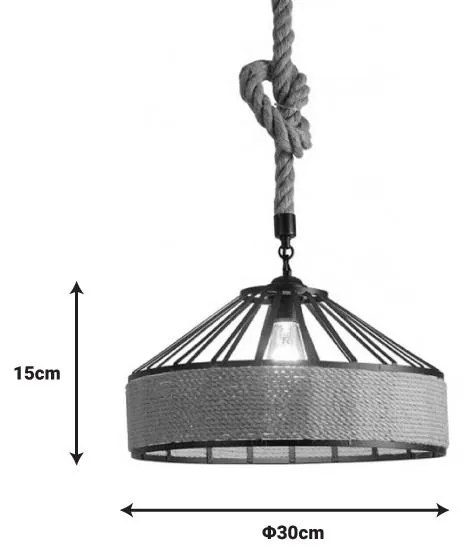Φωτιστικό οροφής Pormode μαύρο μέταλλο-φυσικό σχοινί Φ30x110εκ