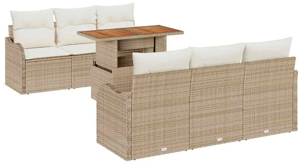 vidaXL Σετ Καναπέ Κήπου με αποθήκευση 7 pcs Μπεζ Πολυ ράταν