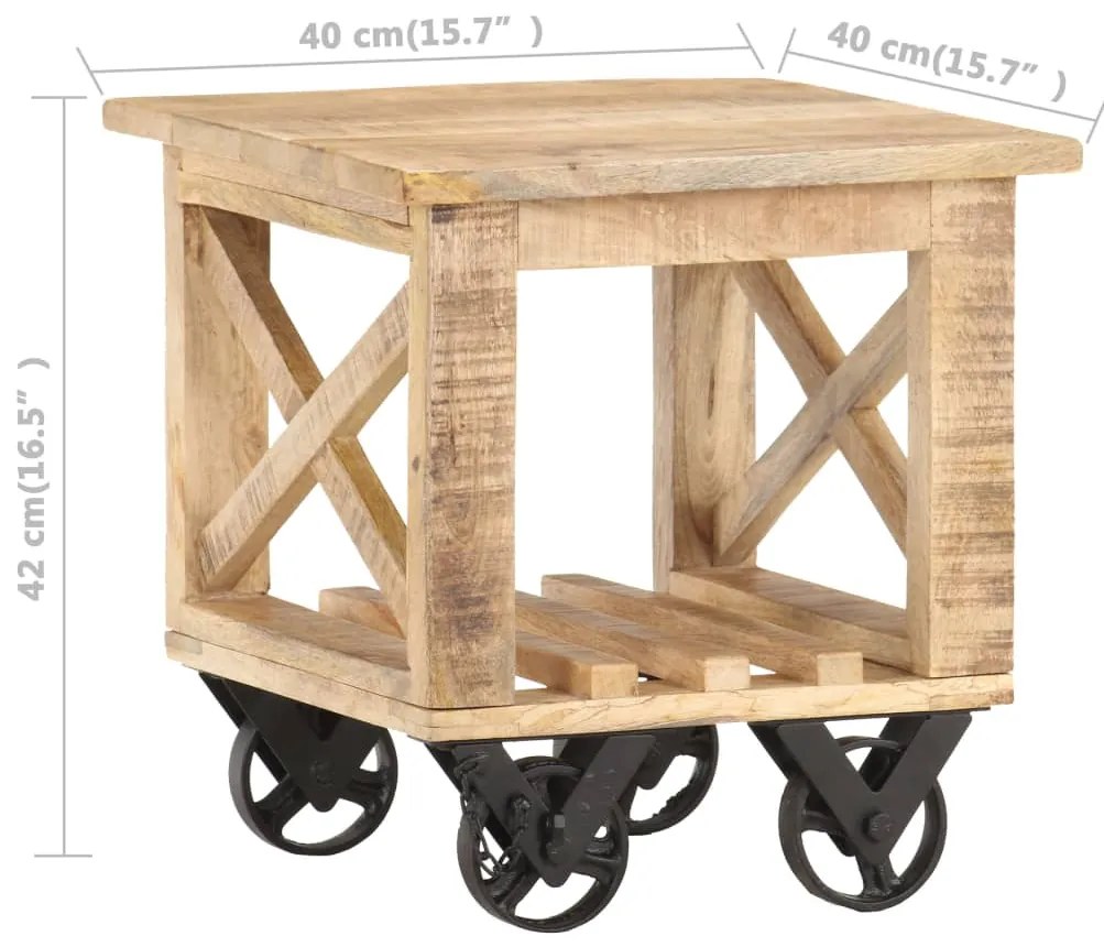 vidaXL Βοηθητικό Τραπέζι με Ρόδες 40x40x42 εκ. Ακατέργαστο Ξύλο Μάνγκο