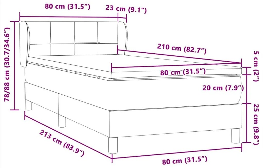 Box Spring Κρεβάτι με στρώμα Μαύρο 80x210 εκ. Βελούδινο - Μαύρο