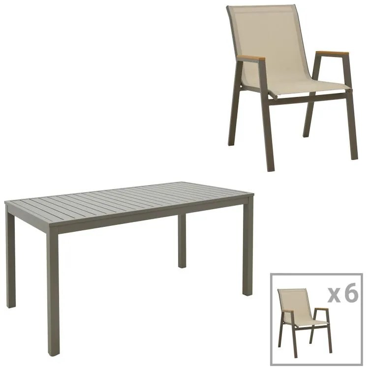 Σετ Κήπου Τραπεζαρία Kliton-Azelie 7 τεμ σε Σαμπανιζέ -Ανοικτό Γκρί με Τραπέζι 150x80x74εκ. 150x80x74 εκ.
