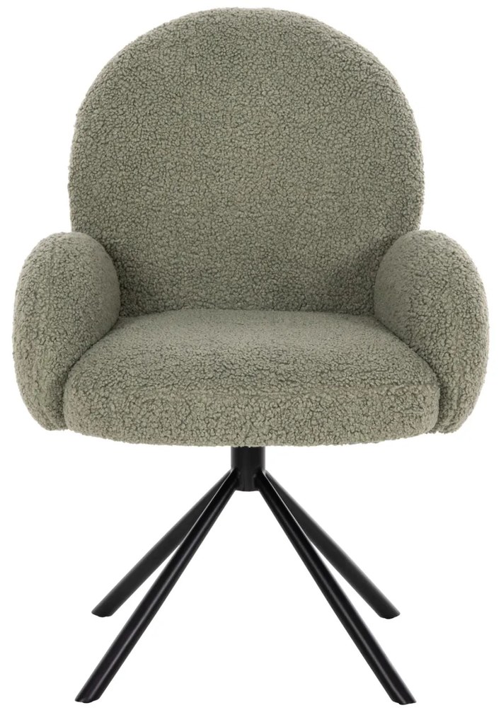 Πολυθρόνα WINON C9778.08 Περιστρεφόμενη με Olive Green Μπουκλέ Ύφασμα &amp; Μαύρο Μέταλλο 65x67x92Υ εκ. 65x67x92 εκ.